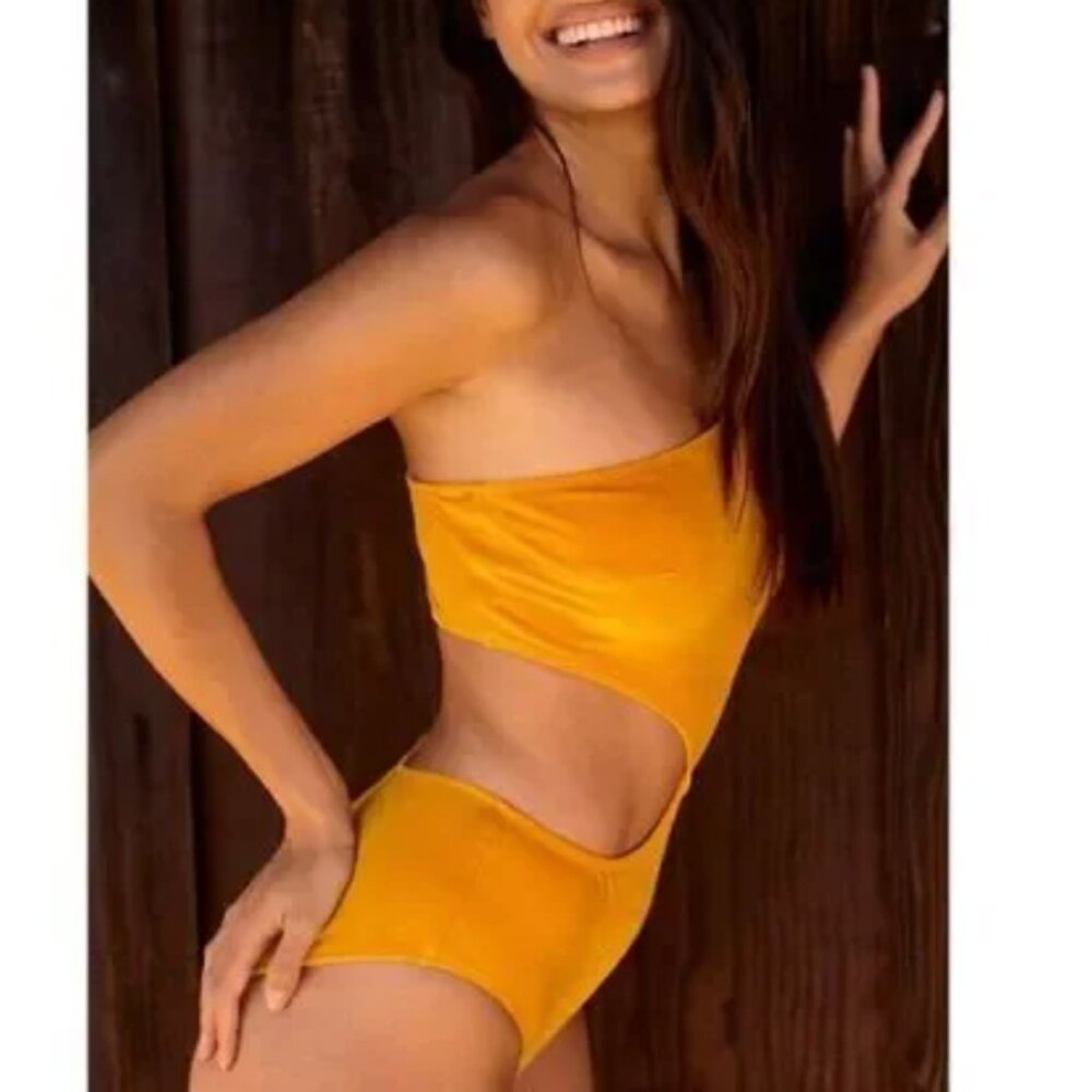 Solid & Striped Claudia One Piece Swimsuit, Gold Velvet Size S